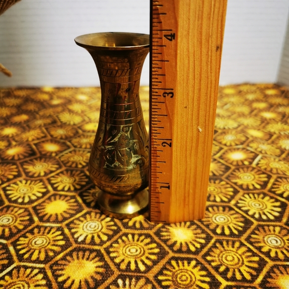 Vintage Brass Miniature Etched Bud Vase - Picture 10 of 11